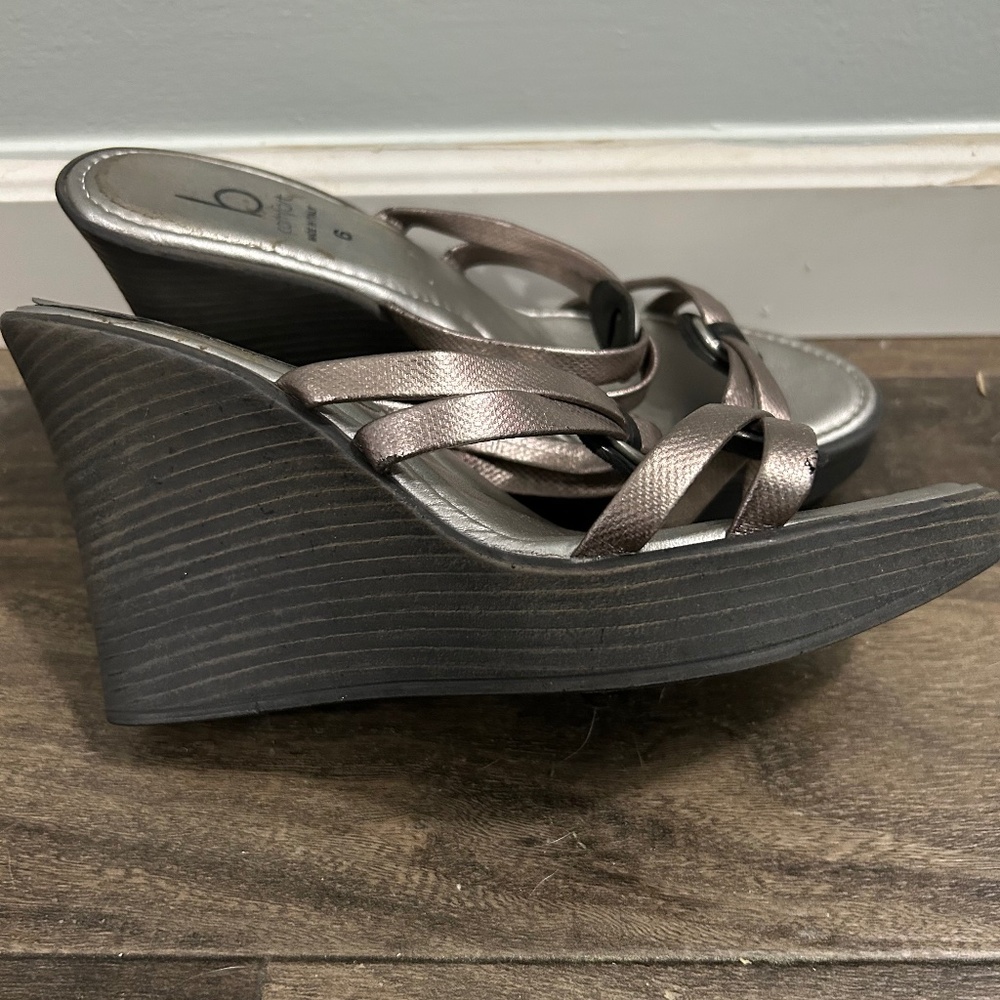 Silver strappy wedge sandals